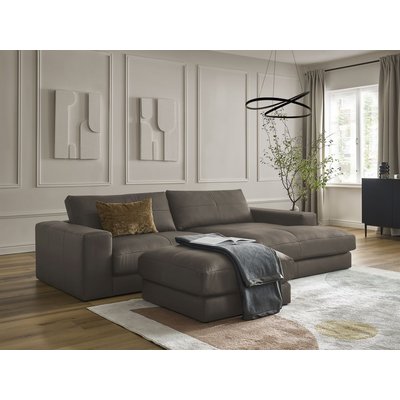 Canapé d'angle fixe 4 places en cuir avec pouf, LEONARD BOBOCHIC