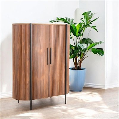 Buffet haut 2 portes côtés arrondis bois naturel TRANI PIER IMPORT