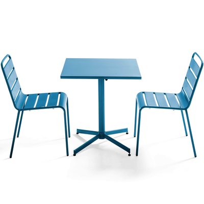 Salon de jardin table carrée et 2 chaises en métal, PALAVAS OVIALA