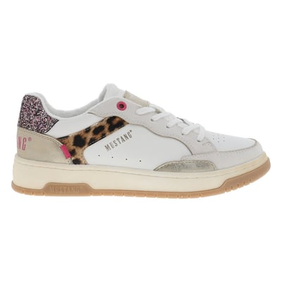 Sneakers écrues à talon plat avec des lacets et motif léopard MUSTANG