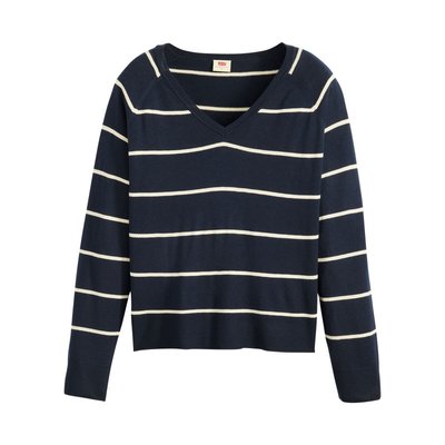 Pull coupe droite FEMME Levi's® bleu marine en maille fine à rayures blanches - Taille M LEVI'S