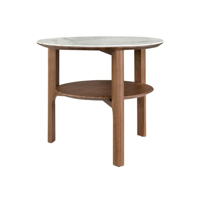 Table d’appoint ronde en verre effet marbre et noyer ANGEL CERDA