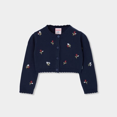 Gilet en maille fille broderie fleurs BOBOLI