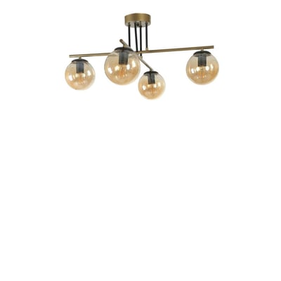 Plafonnier vintage doré 5 globes verre ambré SIERRE PIER IMPORT
