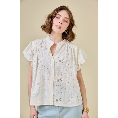 Blusa bordada, mangas curtas SEE U SOON