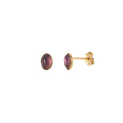 Boucles d'oreilles dorées amethyste - cab ovale CAROLINE NAJMAN