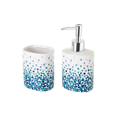 Set Salle de Bain Pétales Bleus - Distributeur Savon + Verre WADIGA