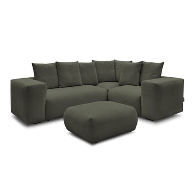 Canapé modulable 4 places en tissu chiné avec pouf, VOLTAIRE BOBOCHIC