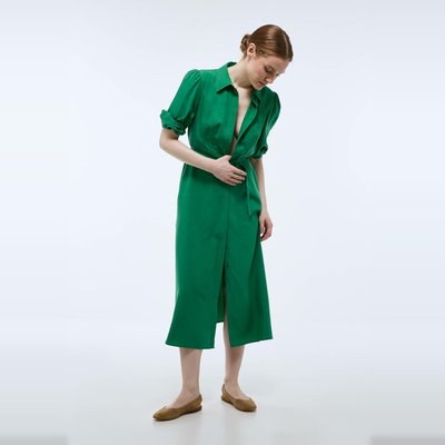 Robe midi cintrée unie contenant du lin MONOPRIX