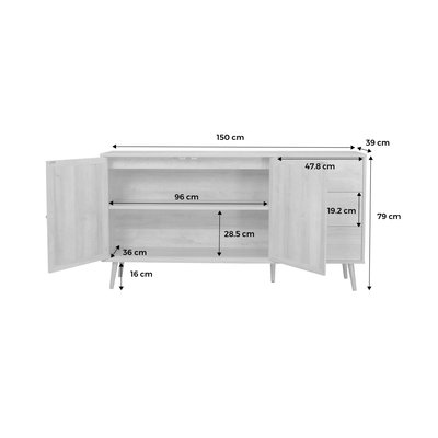 Buffet scandinave effet bois et cannage 2 portes 150cm BOHÈME SWEEEK