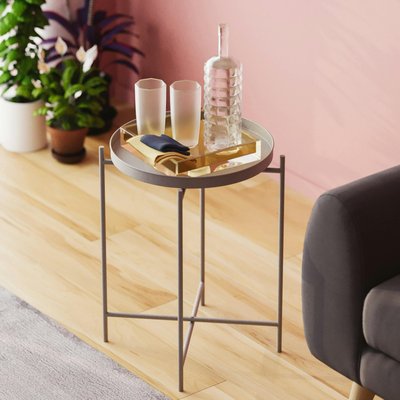 Petite table d'appoint grise - structure ronde, métal SFAX PIER IMPORT