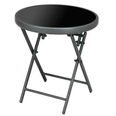 Table basse pliable d'appoint dia. 45 cm acier gris plateau verre trempé noir OUTSUNNY