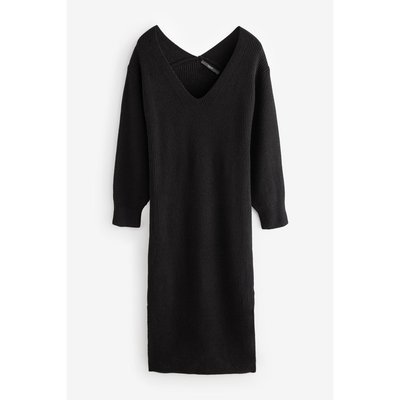 Robe mi-longue côtelée à col v et NEXT