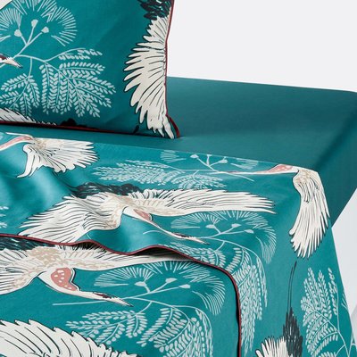 Drap imprimé percale Grues Bleu LA REDOUTE INTERIEURS