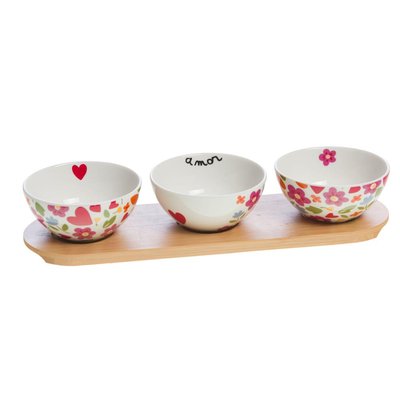Coffret plateau avec 3 bols  -AMOR AMADEUS
