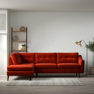 Rosa Curve Buttoned Velvet Chaise - Left facing with Dark Wood Legs SO'HOME
