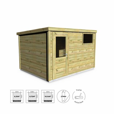 Abri de jardin bois de sapin 10,15m² traité autoclave Ep.27mm CHAMROUSSE SWEEEK