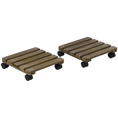 Lot de 2 supports de pots de fleurs à roulettes bois sapin pré-huilé OUTSUNNY
