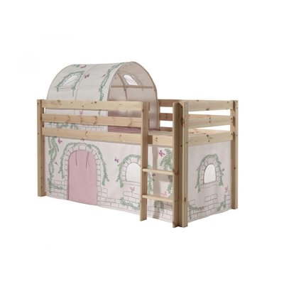 PINO  Lit Compact Pin Massif Naturel + tunnel et rideau de lit Birdy VIPACK