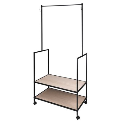 Portant vêtements métal noir et étagères bois 84x42.5x176cm WADIGA
