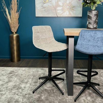 Tabouret de bar pivotant motif damier, velours gris clair (lot de 2) PALERME PIER IMPORT