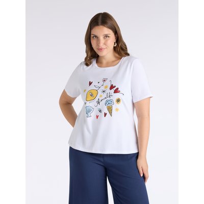 T-shirt avec imprimé sur le devant enrichi de paillettes, manches courtes et encolure ronde FIORELLA RUBINO
