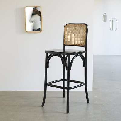 Tabouret de bar en acajou massif et cannage noir  ARON BERAH GETAH