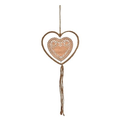 Suspension de noël cœur en rotin décorative en bois L60 SIA DECO
