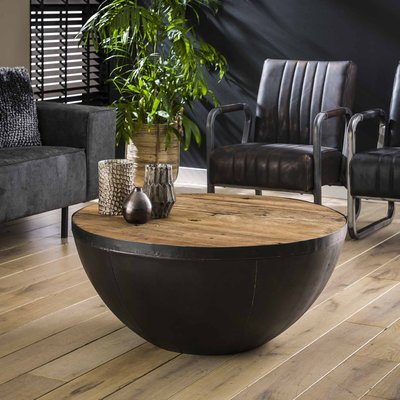 Table basse ronde en bois et métal forme coque SHEFFIELD PIER IMPORT