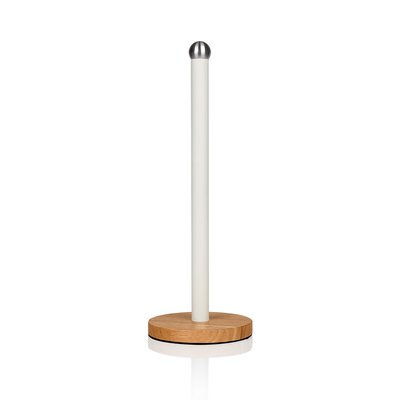 Nordic Kitchen Roll Holder with Wooden Base in Cream SWAN