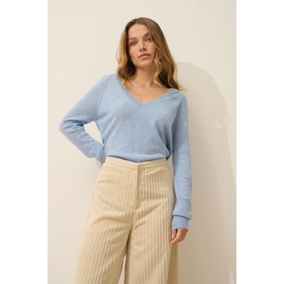 Pull Col V  Bleu Ciel Chiné Phoebe JUST CASHMERE