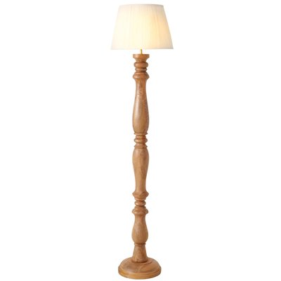 Lampadaire bois de manguier et abat-jour plissé blanc 40x40x176cm WADIGA