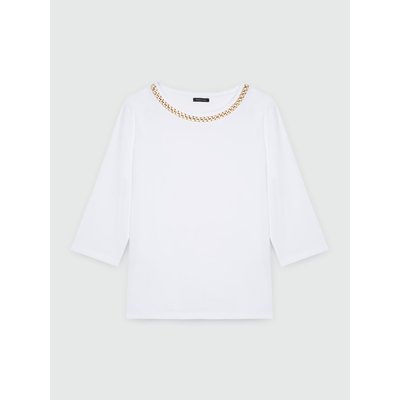 T-shirt con catena in metallo e strass cucita attorno alla scollatura FIORELLA RUBINO