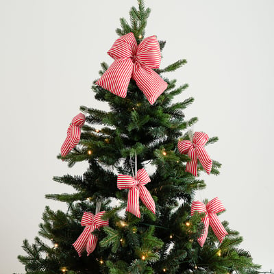 6pc 37cm Velvet Bow Topper & Bow Tree Decorations in Candycane Stripe SO'HOME