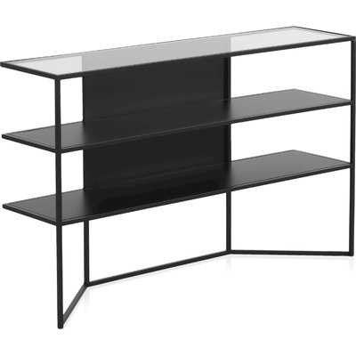 Console métal  avec plateau en verre et étagères design RECOLLECTION