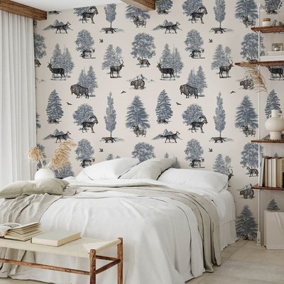 Papier peint forêt en toile de jouy HEXOA