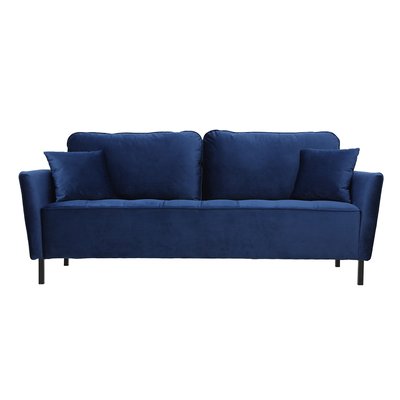 Canapé design 3 places en tissu velours bleu foncé et métal noir BEKA MILIBOO