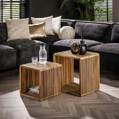 Table de salon en bois de teck recyclé avec rainures (lot de 2) MAYA PIER IMPORT