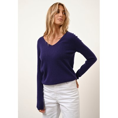 JOAN pull col v purple en cachemire JUST CASHMERE