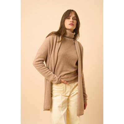 Gilet Long Ouvert Col Châle Camel Chiné Maddie JUST CASHMERE