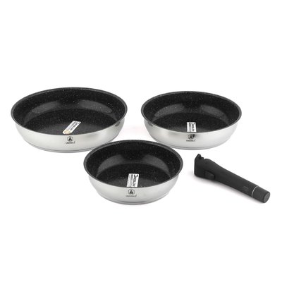 Set de 3 poêles inox amovible 20/24/28cm antiadhésif - "Réactif" LAGUIOLE CUISSON