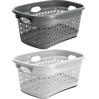 Set de 3 paniers buanderie plastique blanc, beige, gris 60L WADIGA