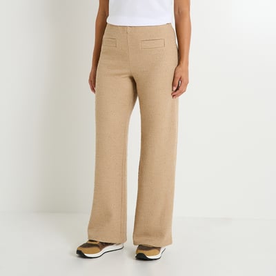 Pantalon Large Femme En Maille - Coupe Fluide, Taille élastiquée, Poches Latérales, Pour Un Style Décontracté Et Confortable