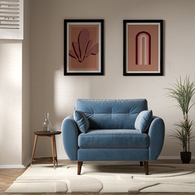 Ada Scandi Buttoned Velvet Snuggle Chair with Dark Wood Legs SO'HOME