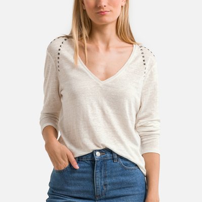 Langarmshirt mit V-Ausschnitt aus Leinen IKKS