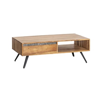 Table basse en bois d'acacia et pierre  YVAN MADE IN MEUBLES 