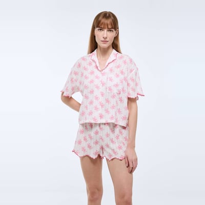 Pyjama imprimé à festons contrastés en coton MONOPRIX