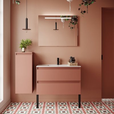 Ensemble vasque intégrée 2 tiroirs + miroir - HUDSON HOMIFAB