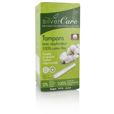 Tampon Super avec applicateur  100% coton bio SILVERCARE