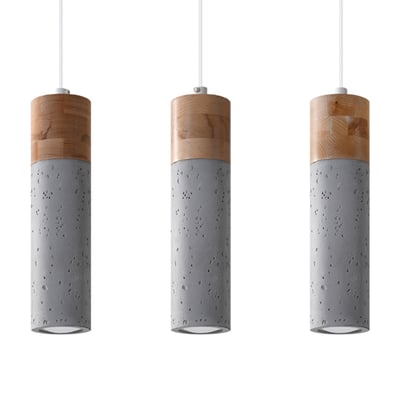 Suspension Béton Gris/Bois Naturel GU10 3 Zane EDEN